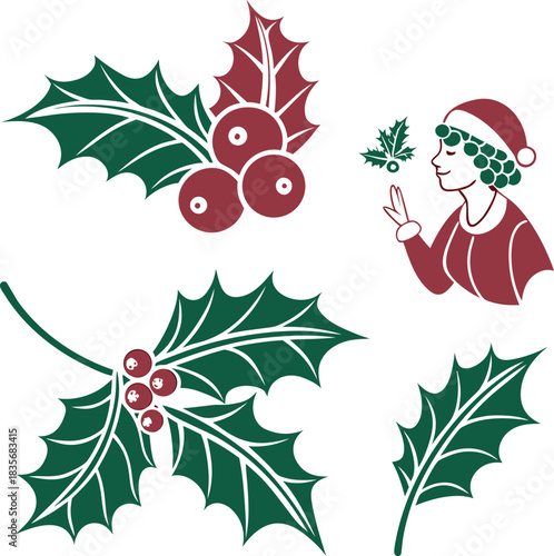 Holly berry icons set, Chritmas logo wirh holly berries - set vector