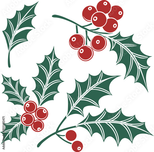 Holly berry icons set, Chritmas logo wirh holly berries - set vector