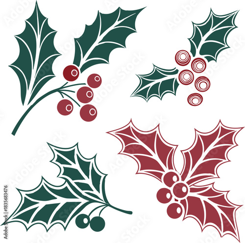 Holly berry icons set, Chritmas logo wirh holly berries - set vector