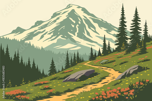 Mount Rainier, Washington offers alpine meadows, glaciers, and forested trails.