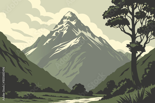 Mt. Aspiring, New Zealand, lies among dramatic Southern Alps peaks.