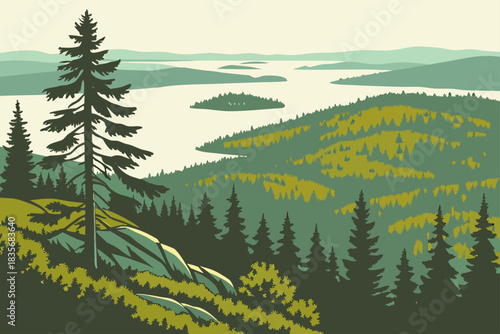 Koli National Park, Finland offers rolling hills, forests, and lake views.