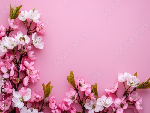 Vibrant Pink Floral Composition on Soft Pink Backdrop for Spring and Easter Celebrations