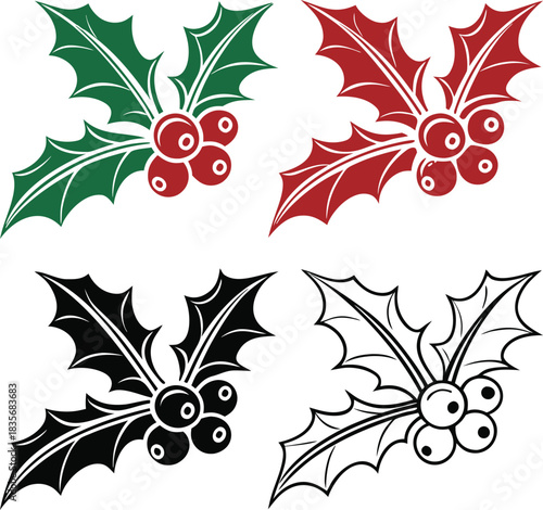 Holly berry icons set, Chritmas logo wirh holly berries - set vector