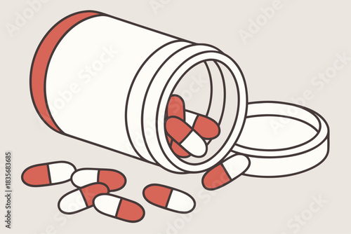 Large pill bottle with oversized capsules spilling out