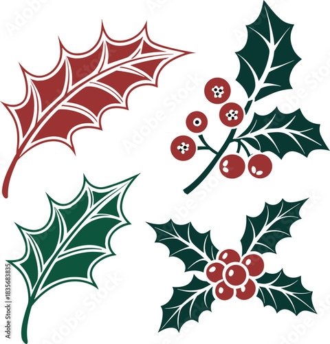 Holly berry icons set, Chritmas logo wirh holly berries - set vector