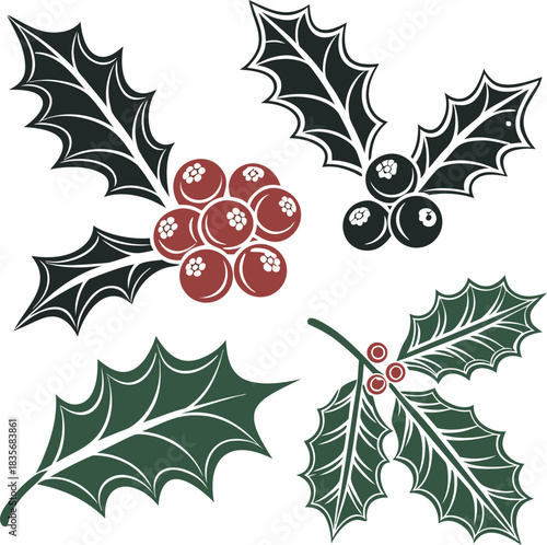 Holly berry icons set, Chritmas logo wirh holly berries - set vector