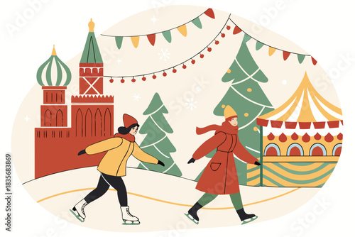 Ice skating at the Red Square Christmas market, Moscow