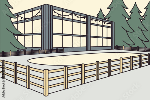 Ice skating rink with Christmas lights modern flat illustration style