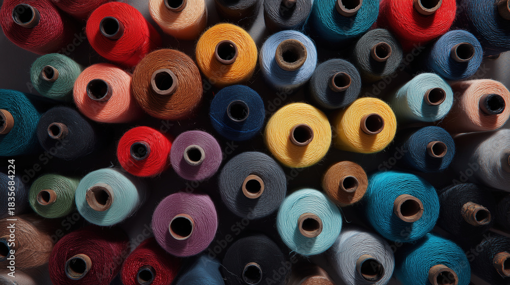 Fototapeta premium Full frame background of yarn cones.