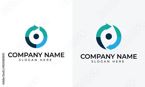 Circular arrow logo with company name and slogan placeholders cycle repeat