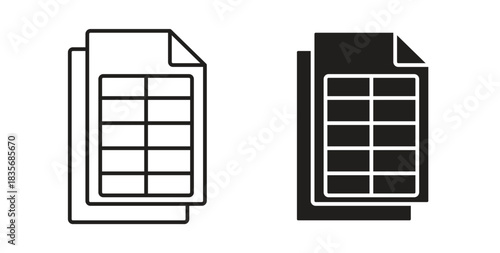 Spreadsheet icons, vector symbols. filled flat sign