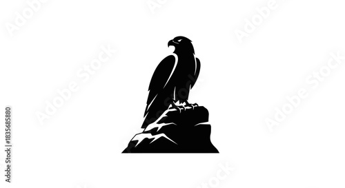 Majestic Eagle Perched on Rock Silhouette Vector Illustration.