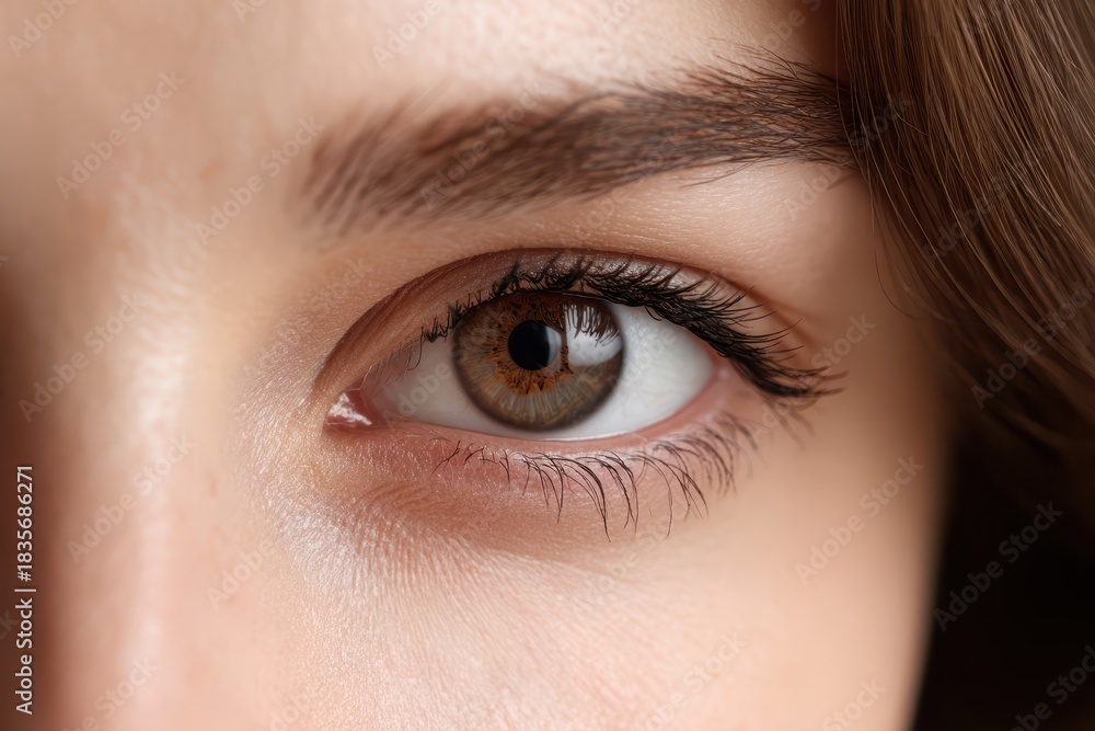 Fototapeta premium Portrait of a Joyful Young Caucasian Woman with Captivating Brown Eye Against a Warm Home Background