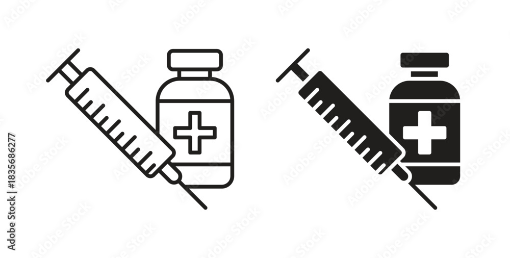 Obraz premium Vaccine vial icons, vector symbols. filled flat sign