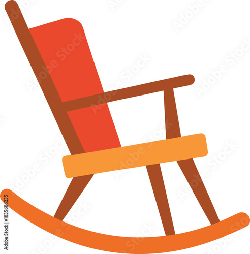 Red and Brown Rocking Chair with Curved Base and Armrests Illustration