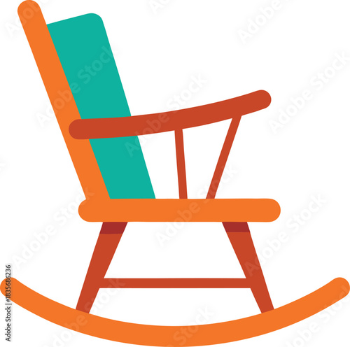 Stylized Rocking Chair with Green Cushion and Curved Wooden Frame Illustration