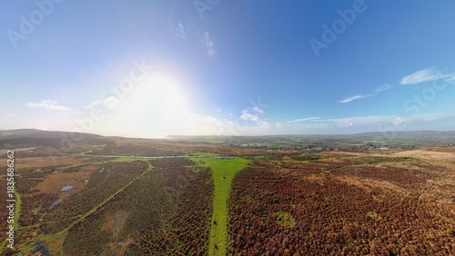 An aerial view of the rural landscape in the heart of the Gower Peninsula, Glamorgan, Wales