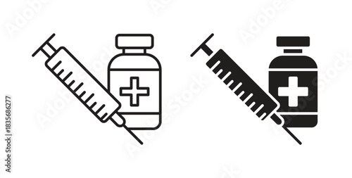 Vaccine vial icons, vector symbols. filled flat sign