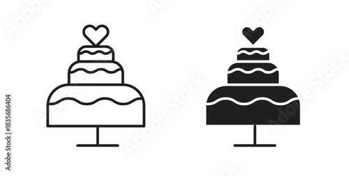 Wedding cake icons, vector symbols. filled flat sign
