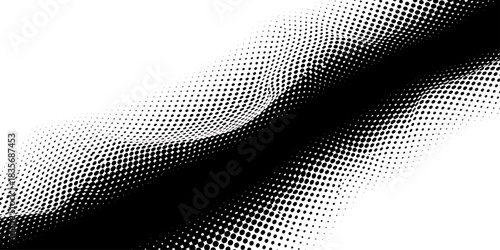 Abstract black and white background with halftone dot pattern texture and artistic circle wave element design