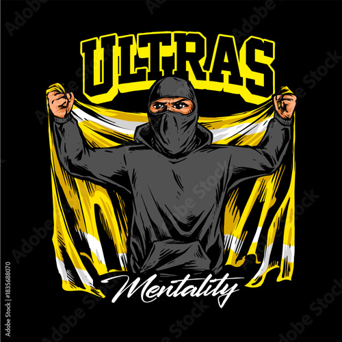 vector of ultras hooligan casual ultras football soccer supporter with flag