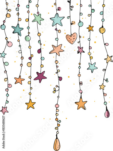 hand drawn colorful string lights. christmas invitation card design vector