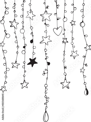 silhouette hand drawn string lights. christmas invitation card design vector