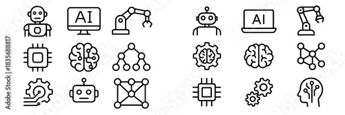 Icons representing artificial intelligence, robotics, and machine learning concepts