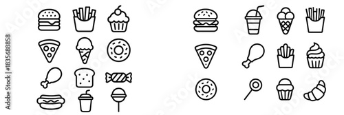 Variety of popular fast food, quick snacks, and sweet dessert menu items