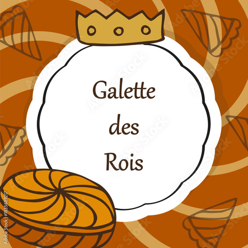 Galette des rois - French epiphany king cake social media template, background, vector design.