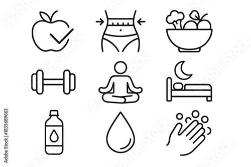 Essential health and wellness concepts covering fitness, nutrition, sleep, and hygiene