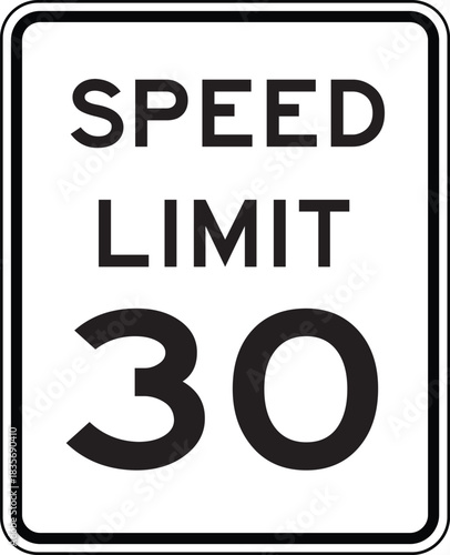 Speed Limit 30 Traffic Sign Editable Vector