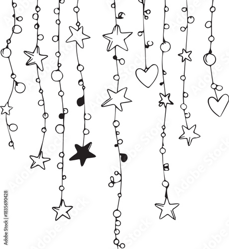 silhouette hand drawn string lights. christmas invitation card design vector