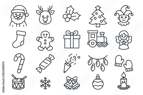 Merry Christmas elements line set icon. Vector illustration collection