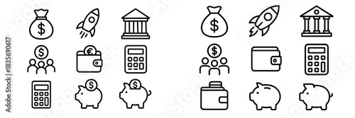 Financial and business symbols representing savings, investment, banking, and commerce