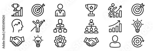 Conceptual representation of business success, achievement, goal setting, financial growth, teamwork, and strategy