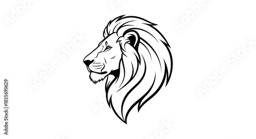 Majestic lion head profile in a clean black and white style.