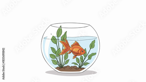 Goldfish bowl featuring "2025-12-04_image_005 (9)" showcasing a beautiful goldfish and aquatic plants. "2025-12-04_image_005 (9)" presents an aquarium, aquatic decor, and pet.