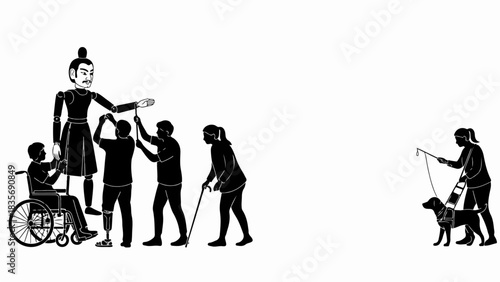 December 4, 2025, image 006. Depicting date specific, December 4, 2025, image 006 featuring disability awareness and social support with silhouettes interacting, person in wheelchair,