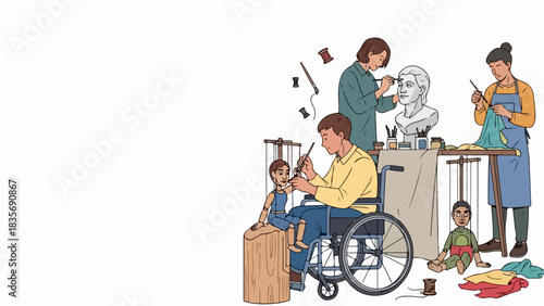 2025-12-04 image_007 (2), image showing family crafting and enjoying quality time, engaged in art projects. 2025-12-04 image_007 (2) reveals diverse activities, like painting a bust, knitting,