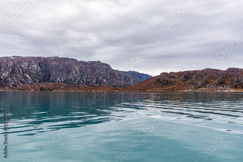 Turquoise Blue Placid Waters of the Labrador Sea fed by Glacial Silt near the Remote Village of Ivittuut, Greenland