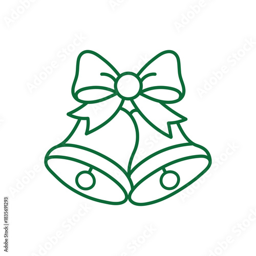 Festive green outline of two Christmas bells with a bow, symbolizing holiday cheer