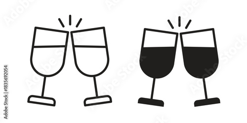 Glass-cheers icon flat simple icon. Liner version - stock vector.