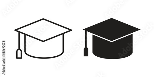 Graduation cap icon flat simple icon. Liner version - stock vector.