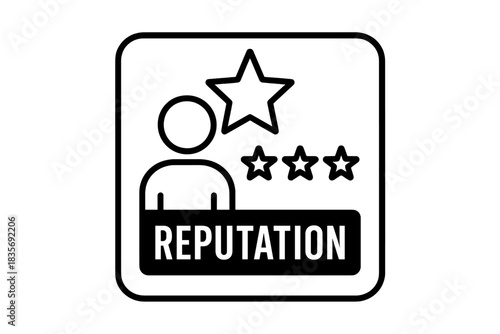 Professional reputation rating icon featuring stars and a user profile symbol representing high quality service and feedback
