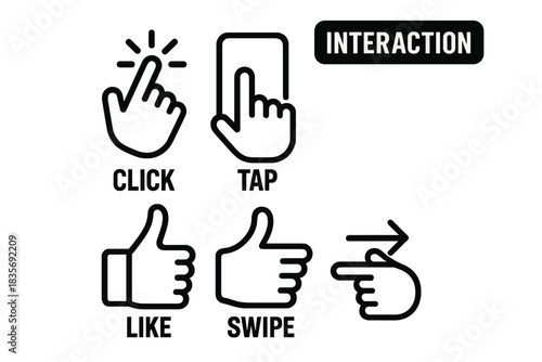 Outline icons set of hand gestures for digital device interaction and social media actions