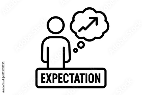 Stylized person icon thinking about future growth and positive business expectation concept