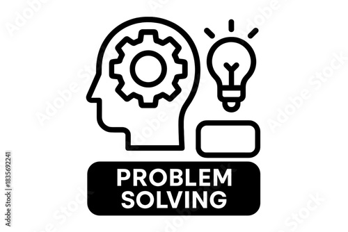 Human head profile with gear and lightbulb symbolizing problem solving and innovation