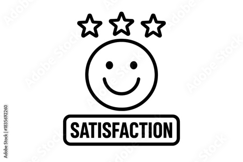 Simple outline drawing of a smiling face with three stars indicating positive customer satisfaction rating